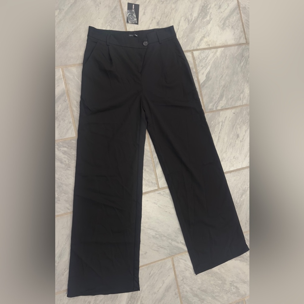 NWT Fashion Nova Womens Shatter The Ceiling Wide Leg Black Trouser Pants Size L